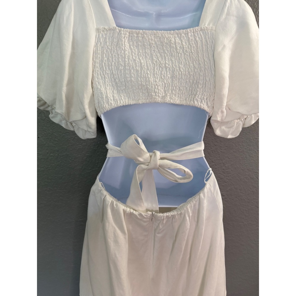 ASTR The Label White Romantic Dress XS Cutout Tie Back Tiered Midi Garden - Picture 12 of 14